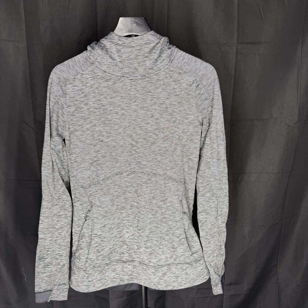 Athleta Striped Cowl Neck Hoodie Pullover Grey Black